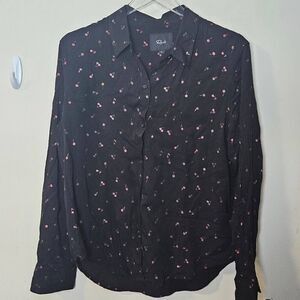 RAILS Women’s KATE Novelty Cherry Print Shirt Black Button Down Blouse Top Small